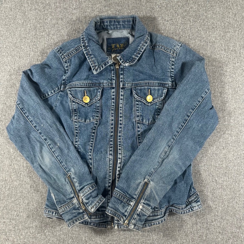 LAL Live A Little Womens Blue Denim Jacket Medium Zip Up Y2K Vintage Style M